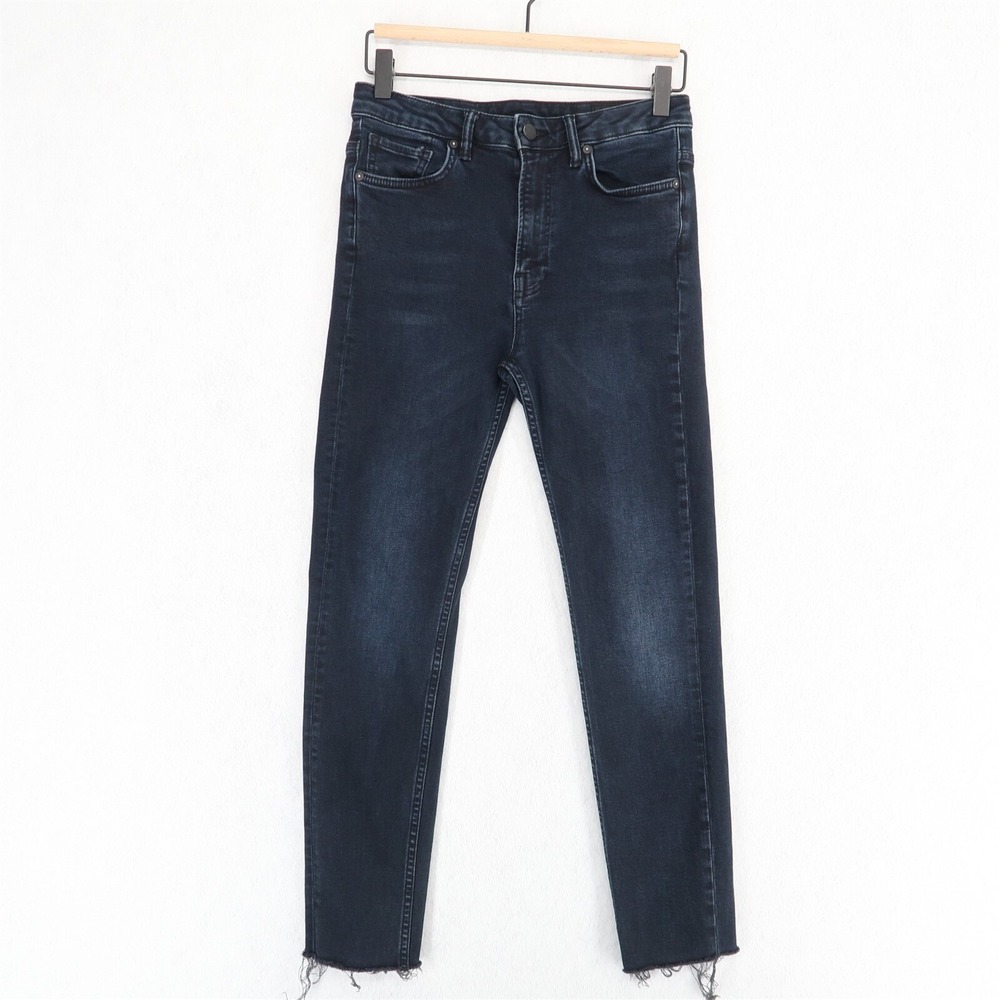 AllSaints Stilt Jean Womens 27 Blue Black Skinny Crop Fray Hem High Rise Stretch